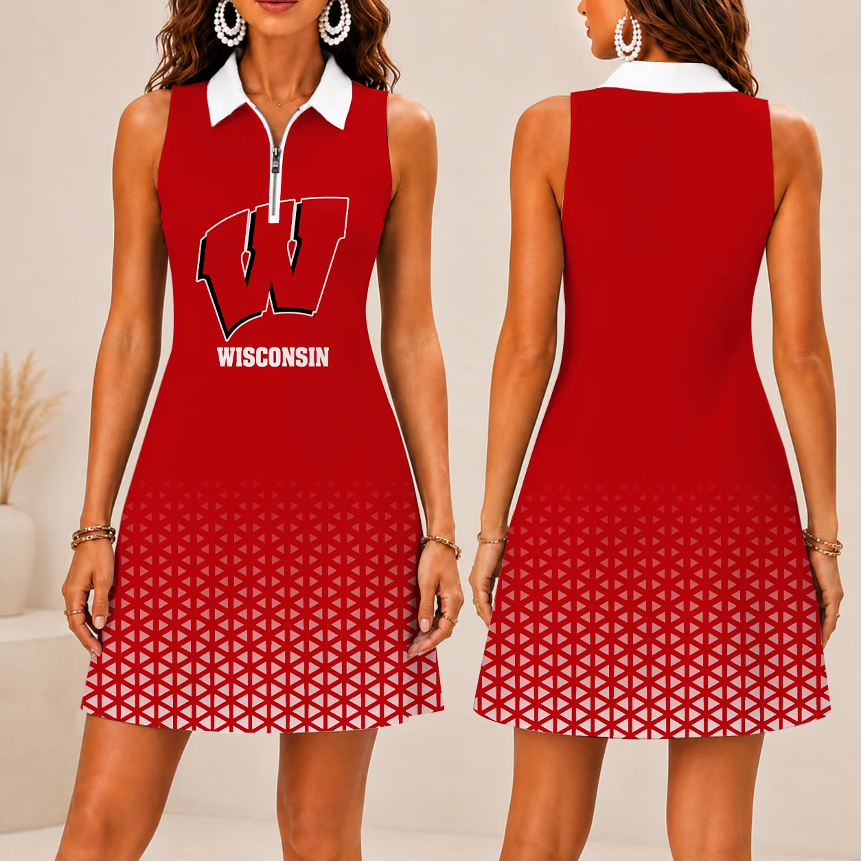 Limited Edition – Customized NCAA Wisconsin Badgers Women’s Zip Sleeveless Polo Dress