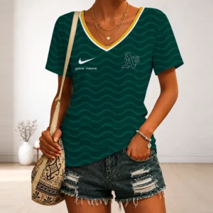 Limited Edition – Customized MLB Oakland Athletics V-Neck Female Shirt