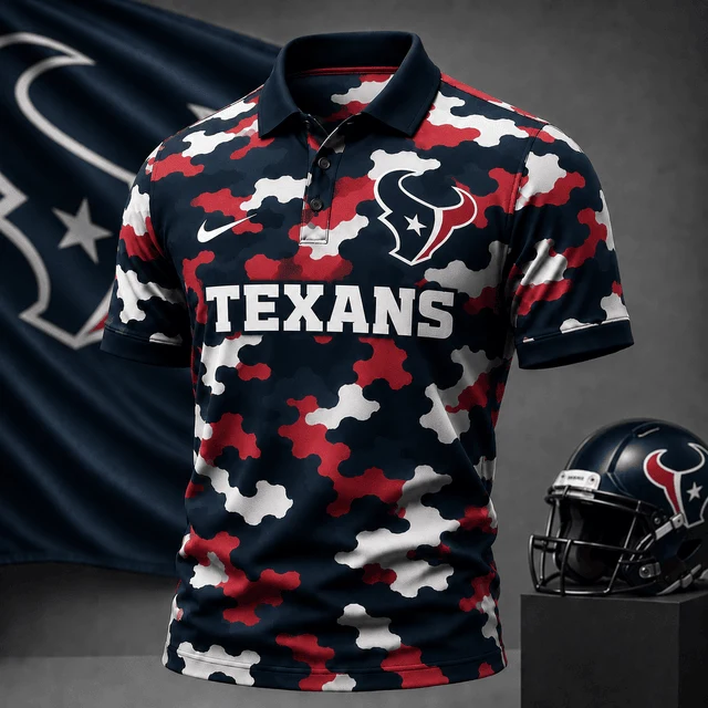 Limited Edition – Customized NFL Houston Texans Camo Polo Shirt