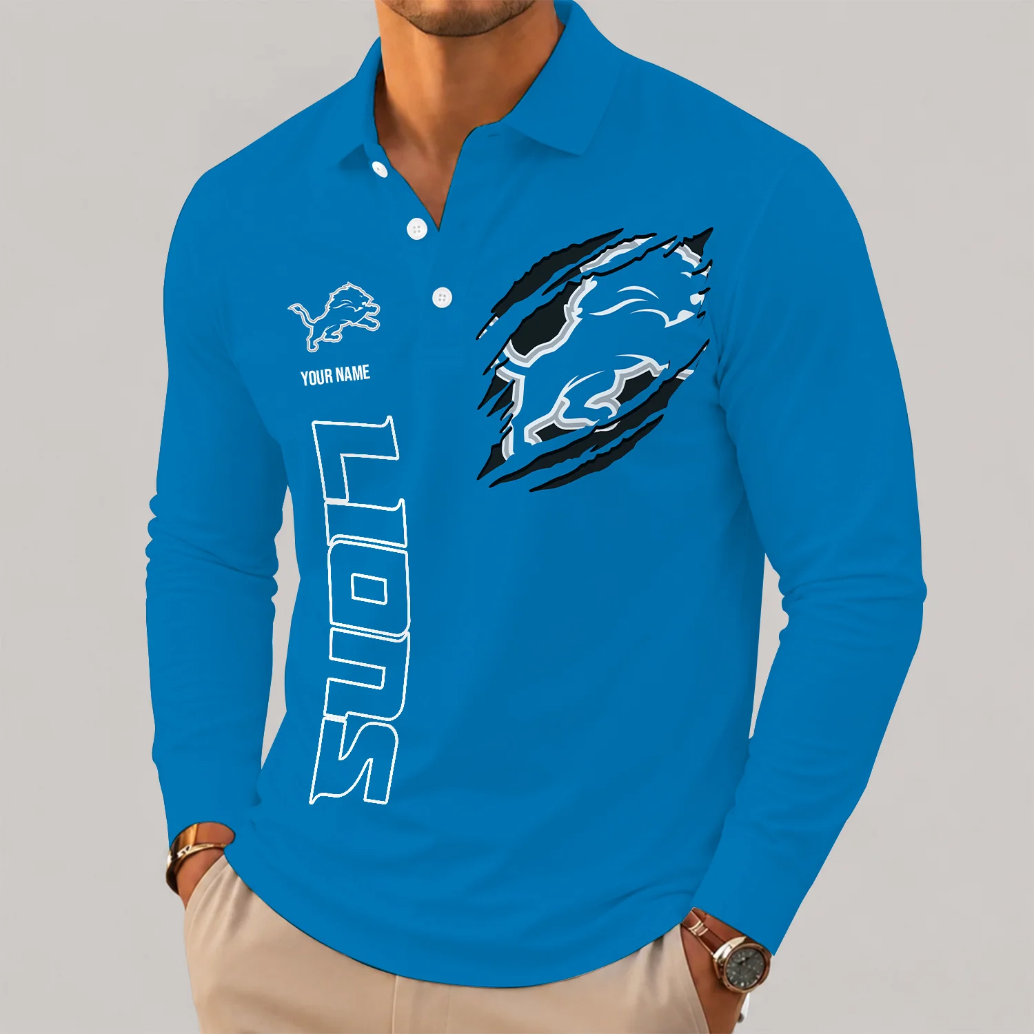 Limited Edition – Customized NFL Detroit Lions Long Sleeve Polo Shirt