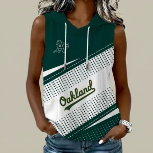 Limited Edition – Customized MLB Oakland Athletics Women’s Sleeveless Hooded Pocket Tank Top