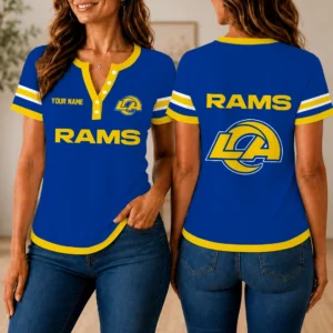 Limited Edition – Customized NFL Los Angeles Rams Women’s Short Sleeve Henley T-Shirt