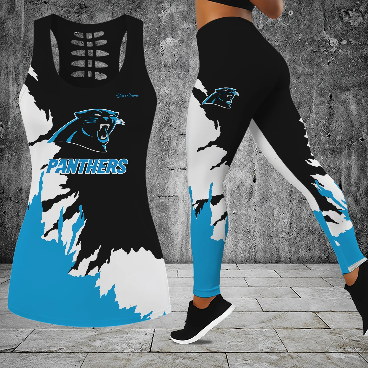 Limited Edition – Customized NFL Carolina Panthers Hollow Tank Top & Leggings Set