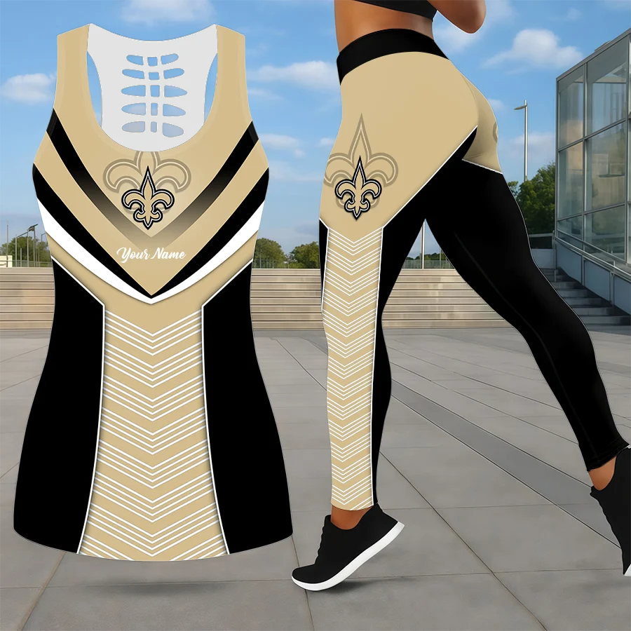 Limited Edition – Customized NFL New Orleans Saints Leggings & Hollow Tank Top Set
