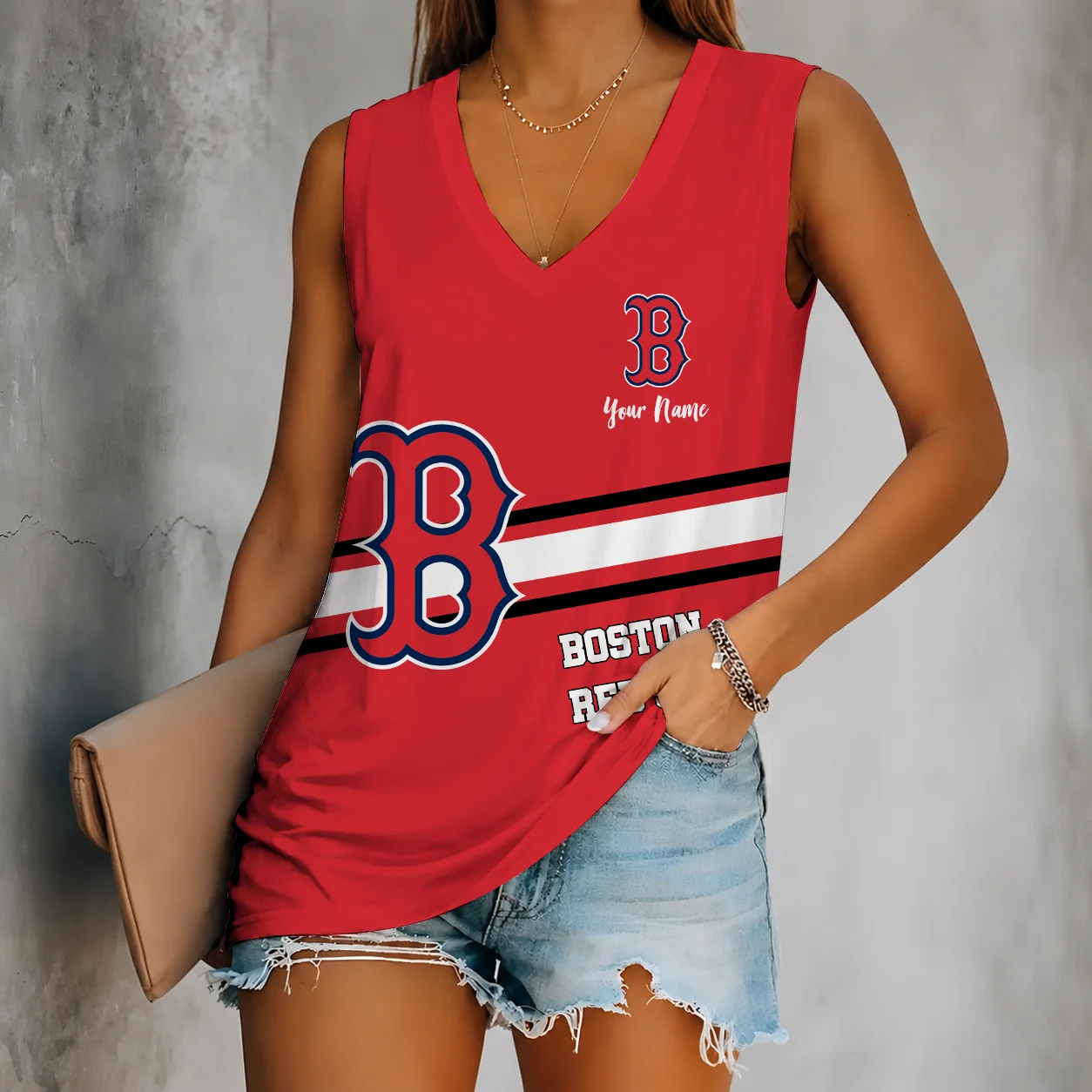 Limited Edition – Customized MLB Boston Red Sox Women’s V-Neck Tank Top