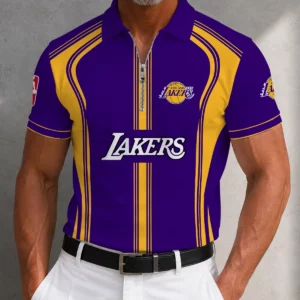 Limited Edition – Customized NBA Los Angeles Lakers Zip Polo Shirt