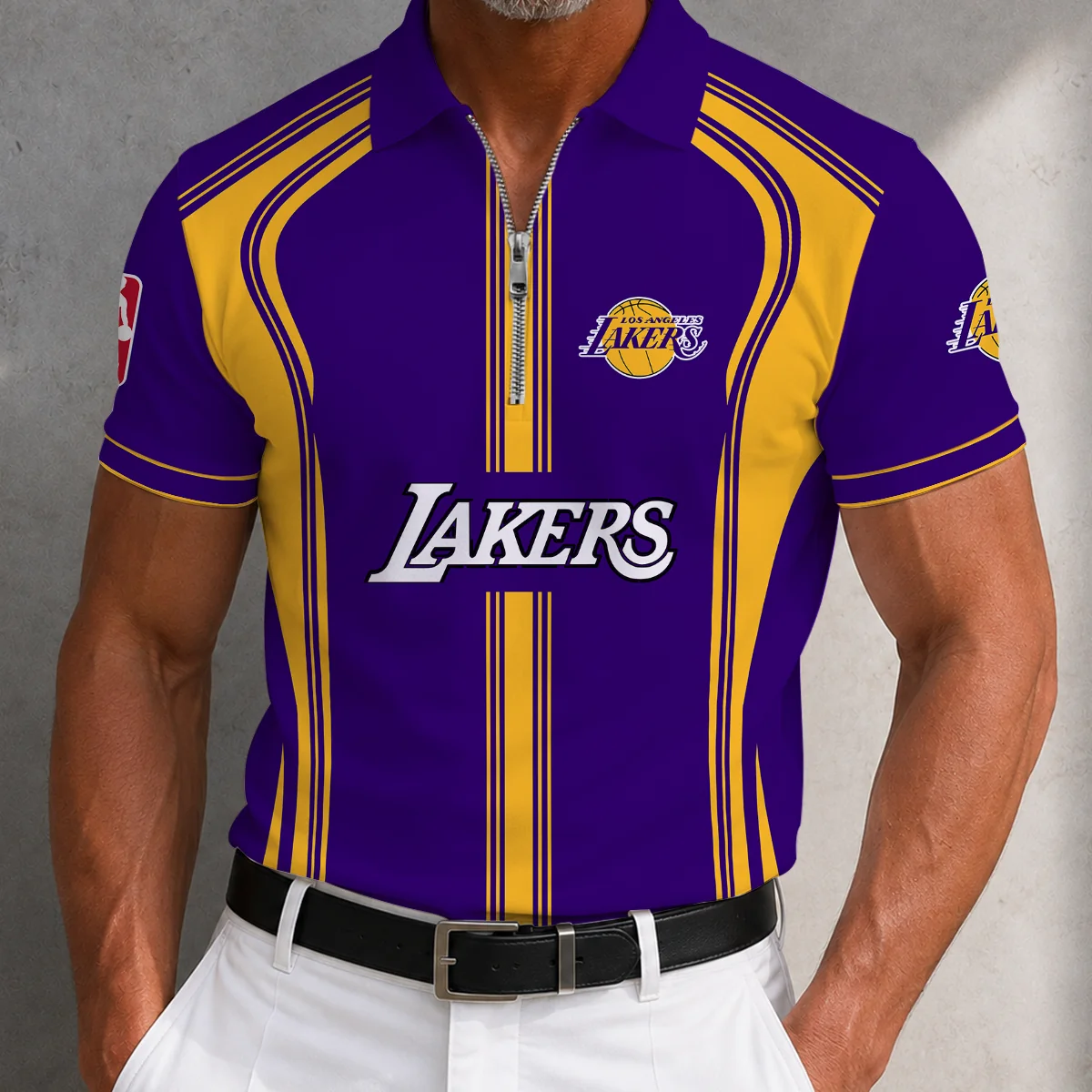 Limited Edition – Customized NBA Los Angeles Lakers Zip Polo Shirt