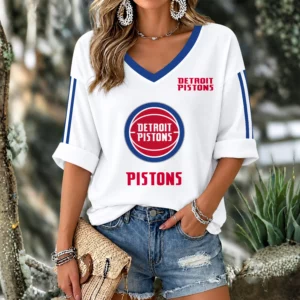 Limited Edition – Customized NBA Detroit Pistons Women’s V-Neck Long Sleeve Shirt