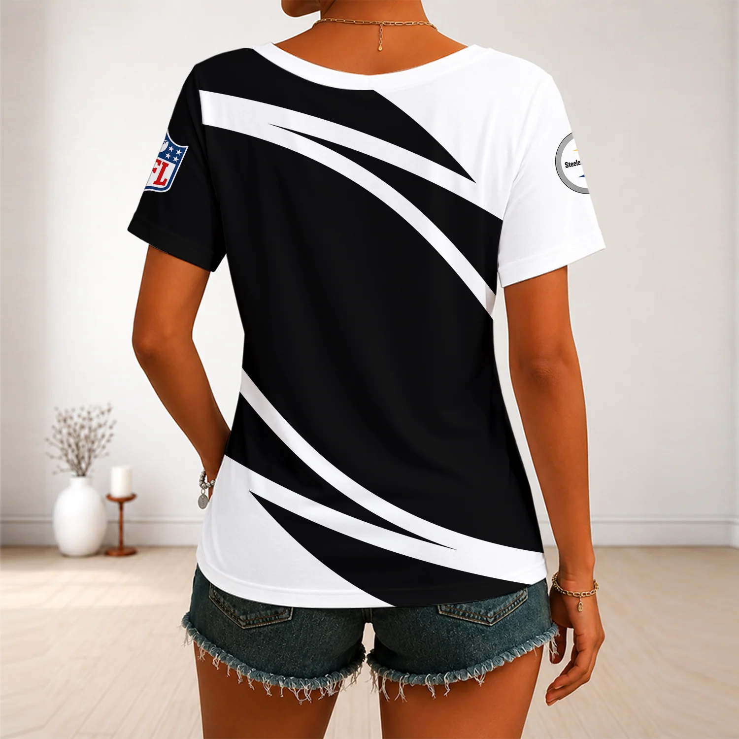 Limited Edition – Customized NFL Pittsburgh Steelers V-Neck Female Shirt - Image 2