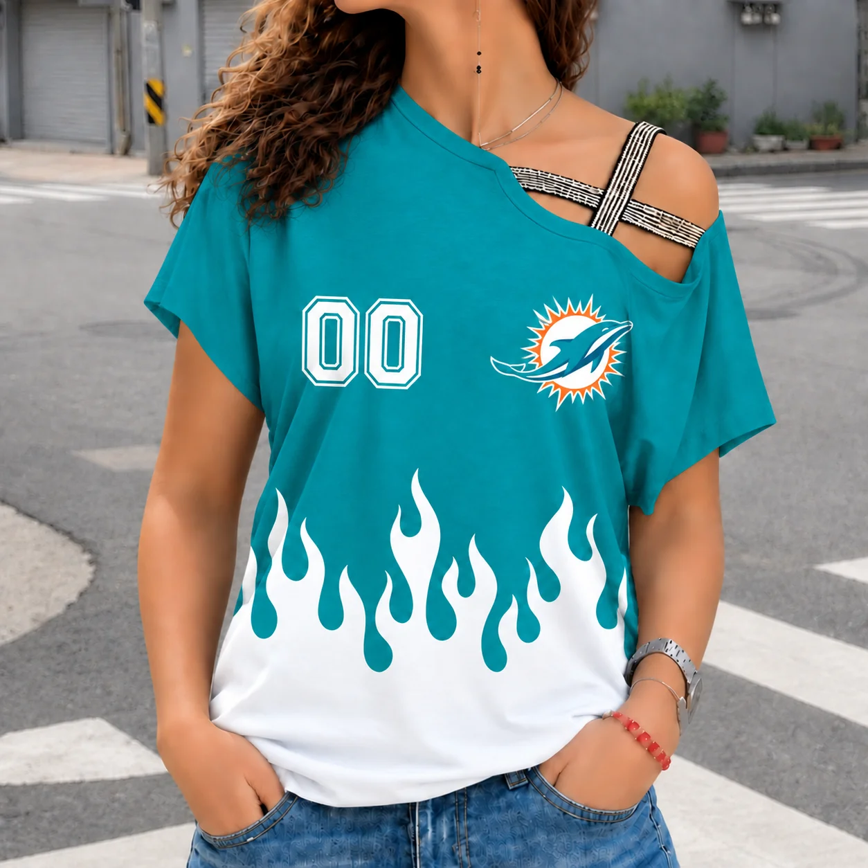 Limited Edition – Customized NFL Miami Dolphins Women’s Shoulder Shirt