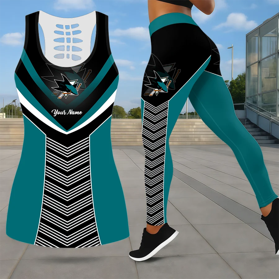 Limited Edition – Customized NHL San Jose Sharks Leggings & Hollow Tank Top Set