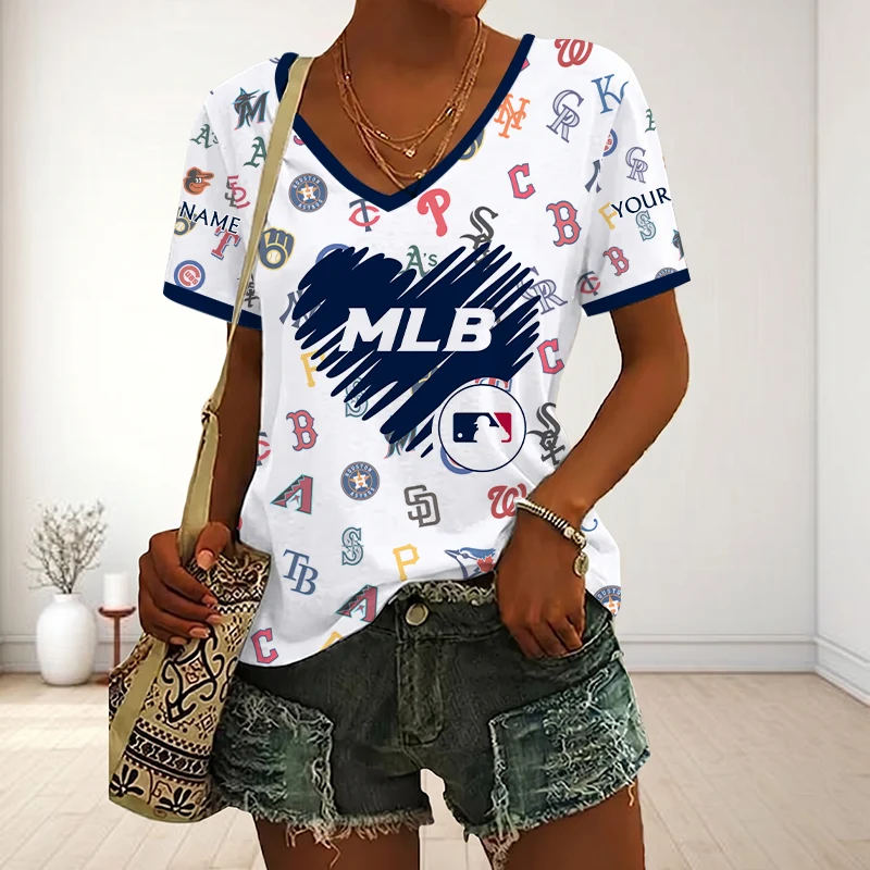 Limited Edition – Customized MLB All Teams V-Neck Female Shirt