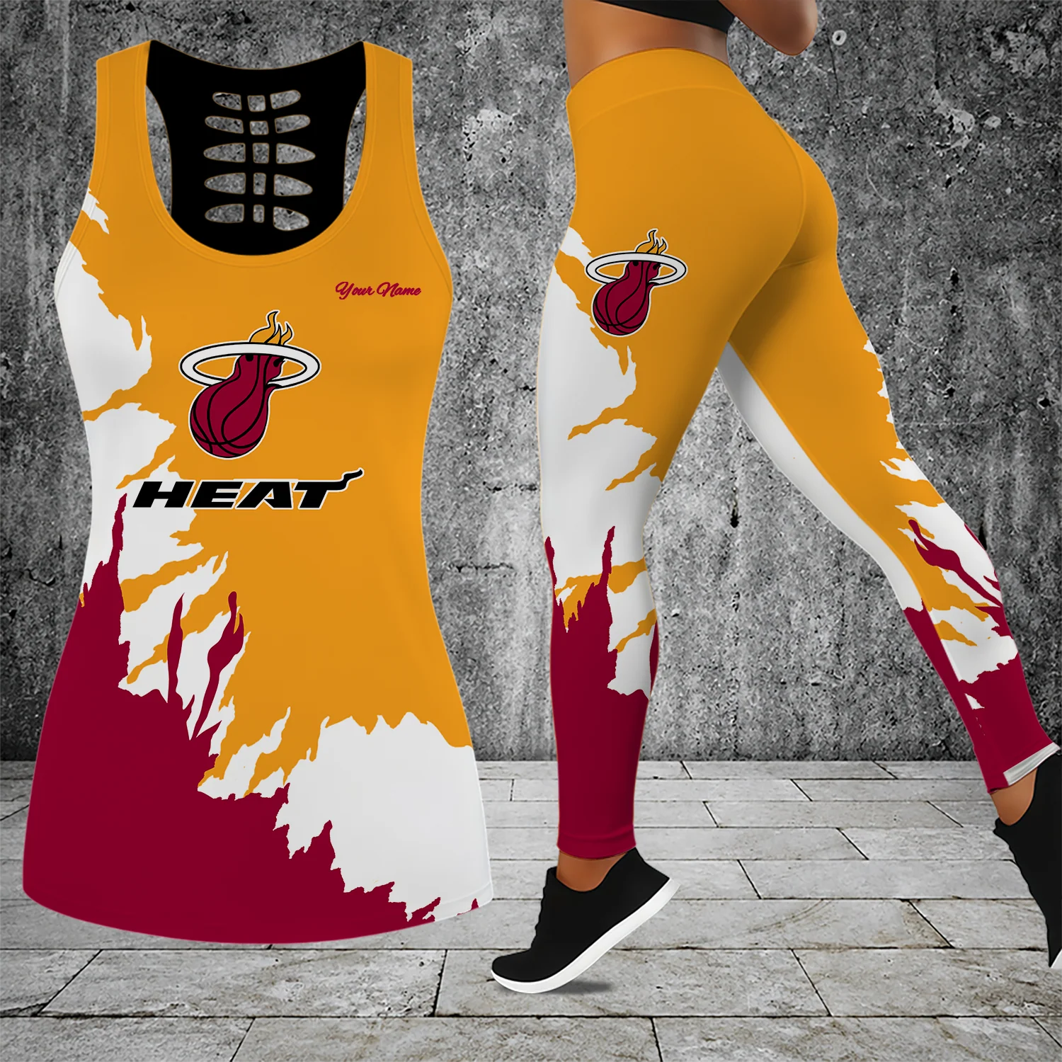 Limited Edition – Customized NBA Miami Heat Hollow Tank Top & Leggings Set