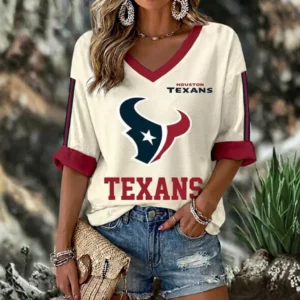 Limited Edition – Customized NFL Houston Texans Women’s Heart V-Neck Long Sleeve Shirt