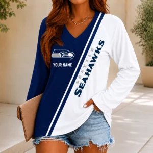 Limited Edition – Customized NFL Seatlle Seahawks Women’s V-Neck Long Sleeved Shirt