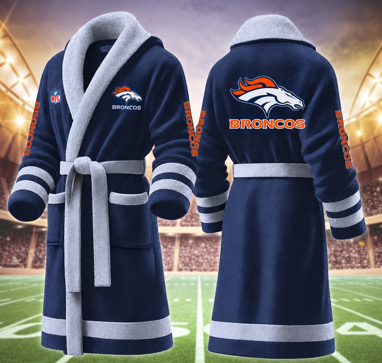 Limited Edition – Customized NFL Denver Broncos Multicolor Fleece Bathrobe - Image 5