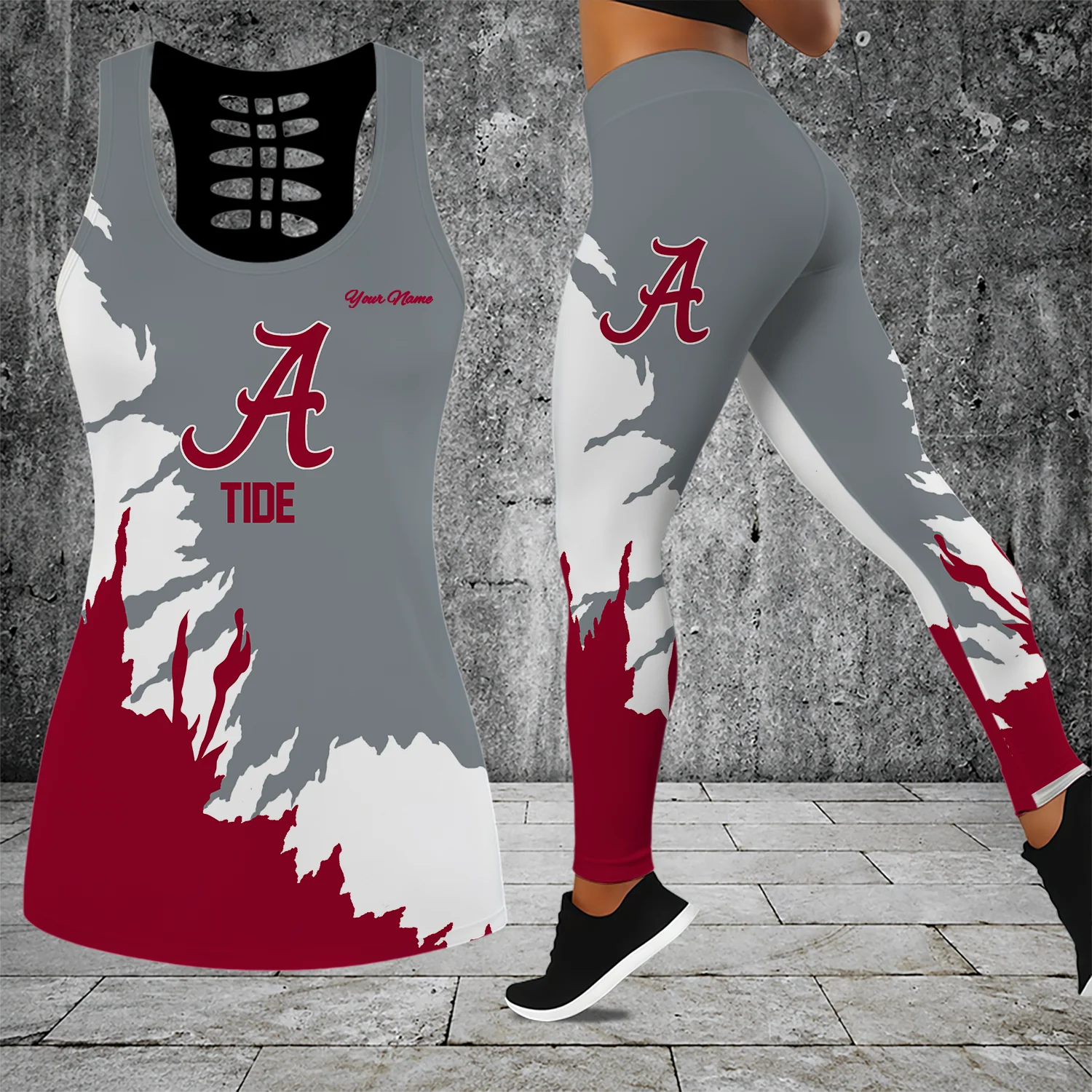 Limited Edition – Customized NCAA Alabama Crimson Tide Hollow Tank Top & Leggings Set