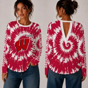 Limited Edition – Customized NCAA Wisconsin Badgers Women’s Back V-Cut Long-Sleeve Shirt