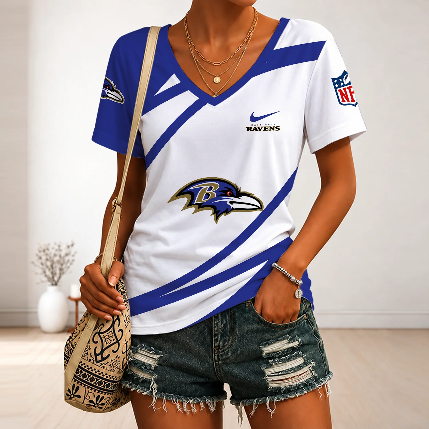 Limited Edition – Customized NFL Baltimore Ravens V-Neck Female Shirt - Image 3
