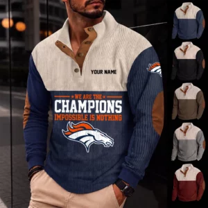 Limited Edition – Customized NFL Denver Broncos Button Sweatshirts Stand Collar