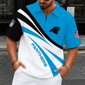 Limited Edition – Customized NFL Carolina Panthers Quarter-Zip Polo Shirt