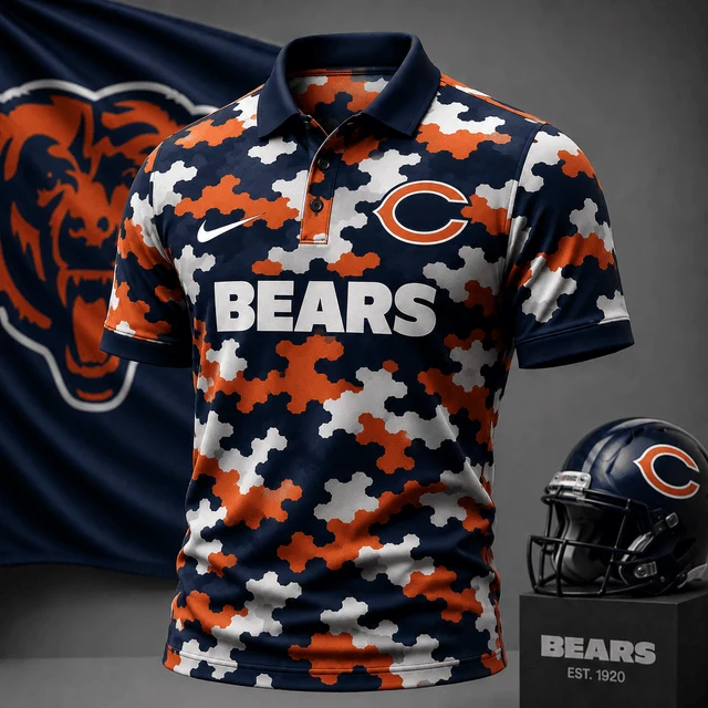 Limited Edition – Customized NFL Chicago Bears Camo Polo Shirt