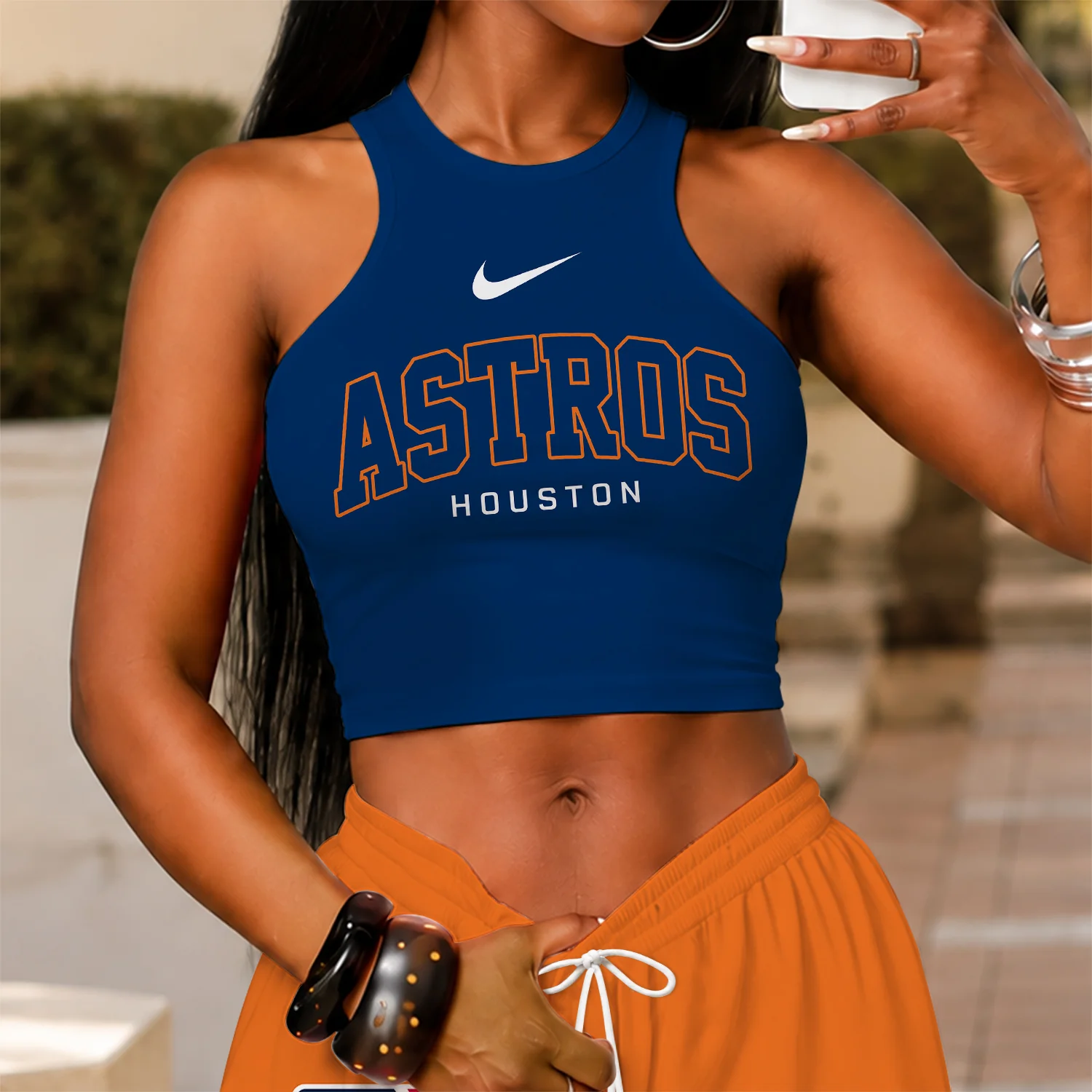 Limited Edition – Customized MLB Houston Astros Women’s Crop Top & Long Pants Set - Image 2