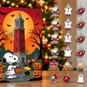 Alabama Crimson Tide Peanuts Halloween Advent Calendar 24 Ornaments Fan Gift