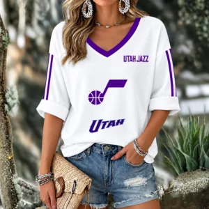 Limited Edition – Customized NBA Utah Jazz Women’s V-Neck Long Sleeve Shirt