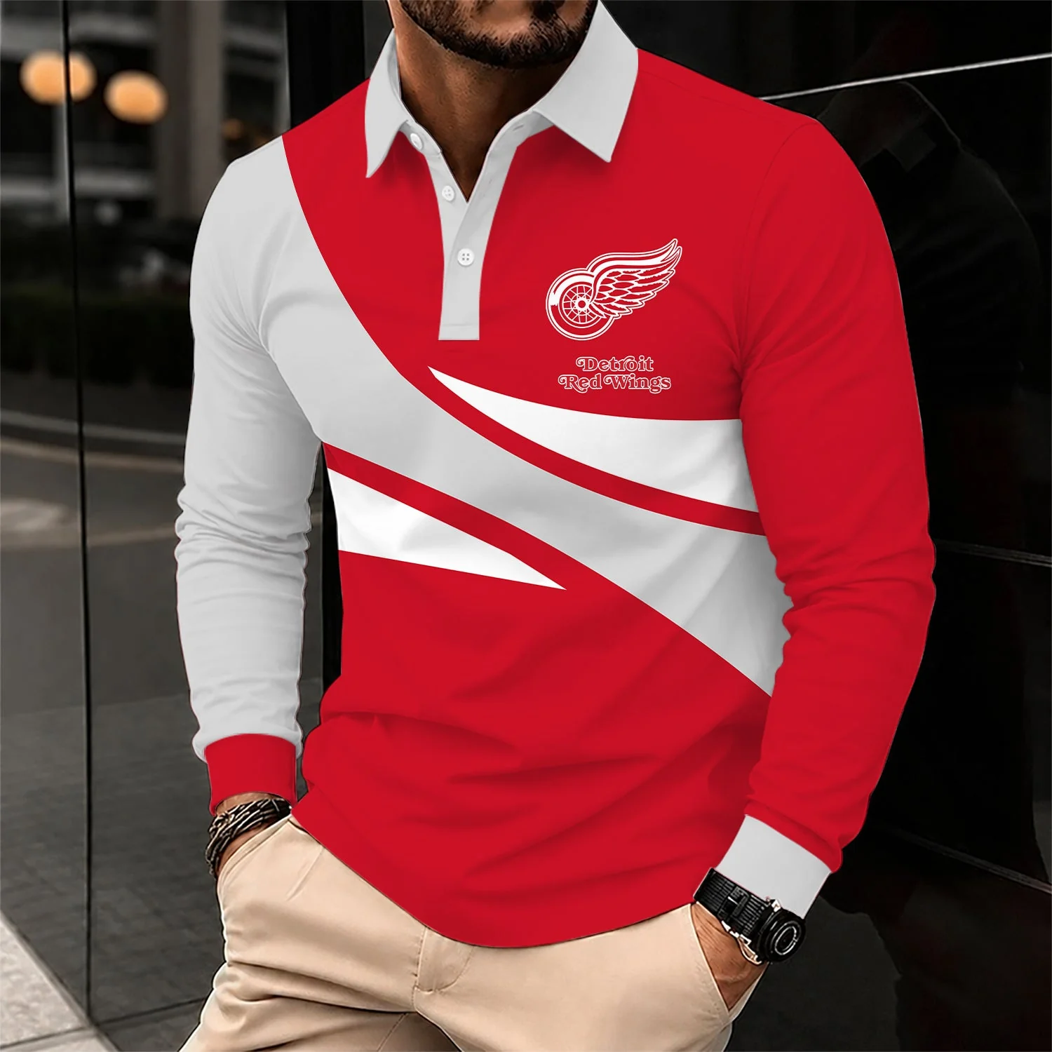 Limited Edition – Customized NHL Detroit Red Wings Men Long Sleeve Polo Shirt