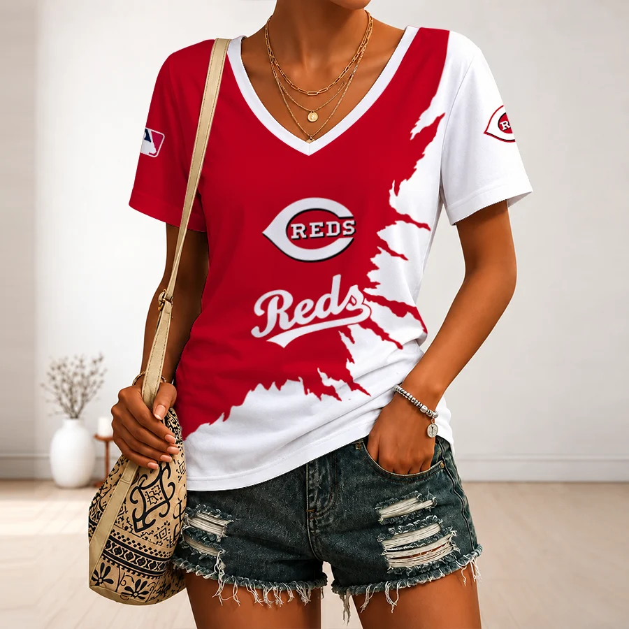 Limited Edition – Customized MLB Cincinnati Reds V-Neck Female Shirt
