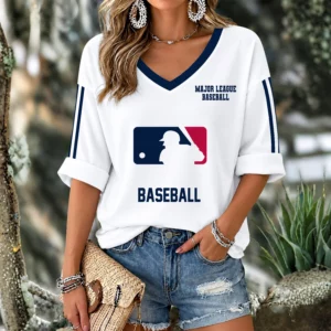 Limited Edition – Customized MLB Major League Baseball Women’s Heart V-Neck Long Sleeve Shirt