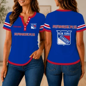 Limited Edition – Customized NHL New York Rangers Women’s Short Sleeve Henley T-Shirt