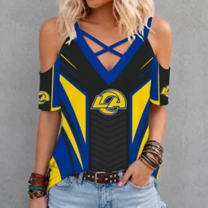 Limited Edition – Customized NFL Los Angeles Rams Criss Cross V-Neck Top