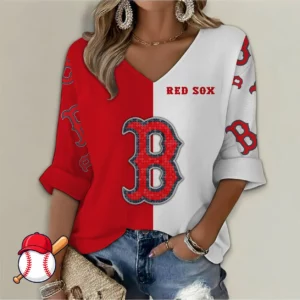 Limited Edition – Customized MLB Boston Red Sox Women’s V-Neck Long Sleeve Shirt