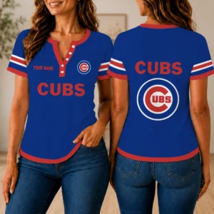 Limited Edition – Customized MLB Chicago Cubs Women’s Short Sleeve Henley T-Shirt