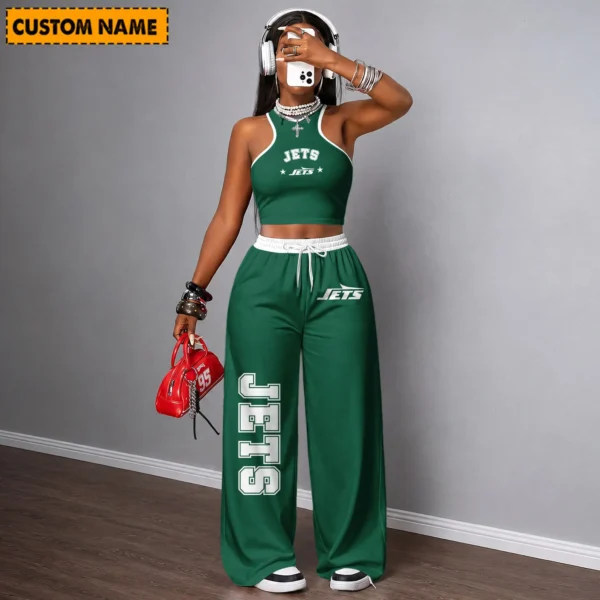 Limited Edition – Customized NFL New York Jets Women’s Crop Top & Long Pants Set