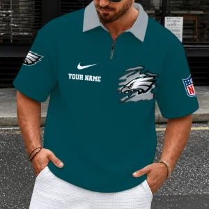 Limited Edition – Customized NFL Philadelphia Eagles Quarter-Zip Polo Shirt