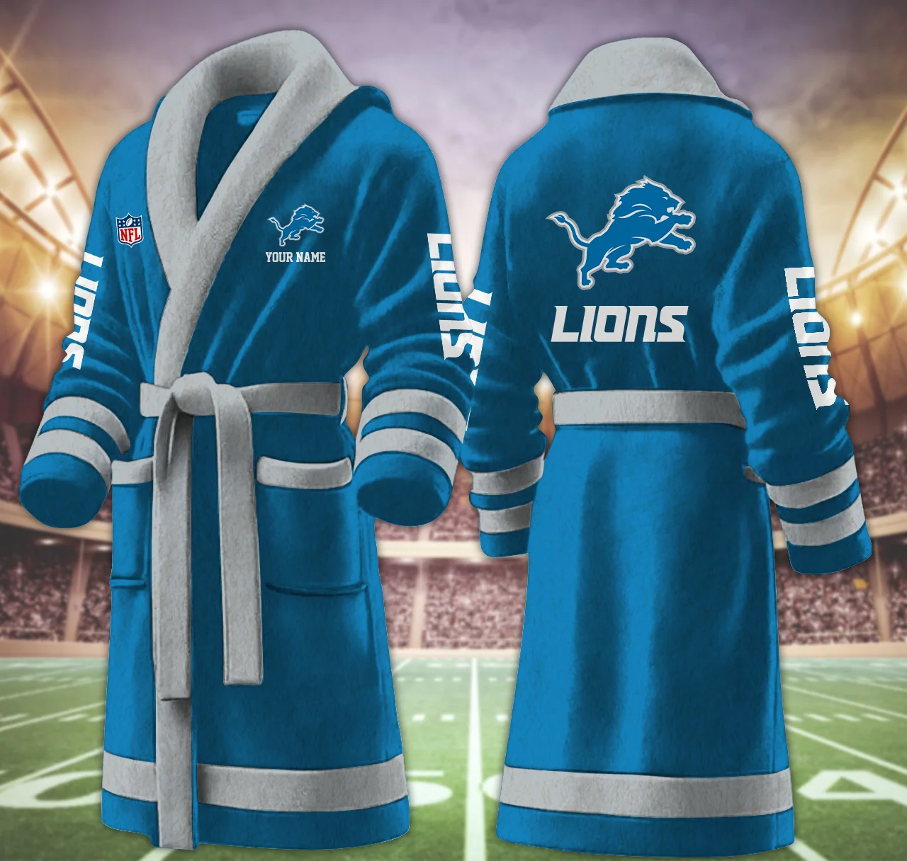 Limited Edition – Customized NFL Detroit Lions Multicolor Fleece Bathrobe