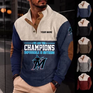 Limited Edition – Customized MLB Miami Marlins Button Sweatshirts Stand Collar