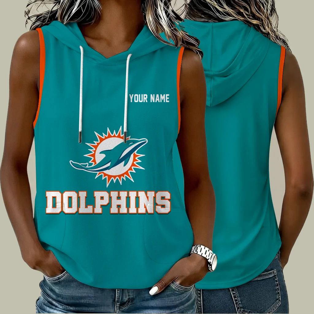 Limited Edition – Customized NFL Miami Dolphins Women’s Sleeveless Hooded Pocket Tank Top