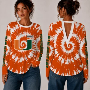 Limited Edition – Customized NCAA Miami Hurricanes Women’s Back V-Cut Long-Sleeve Shirt