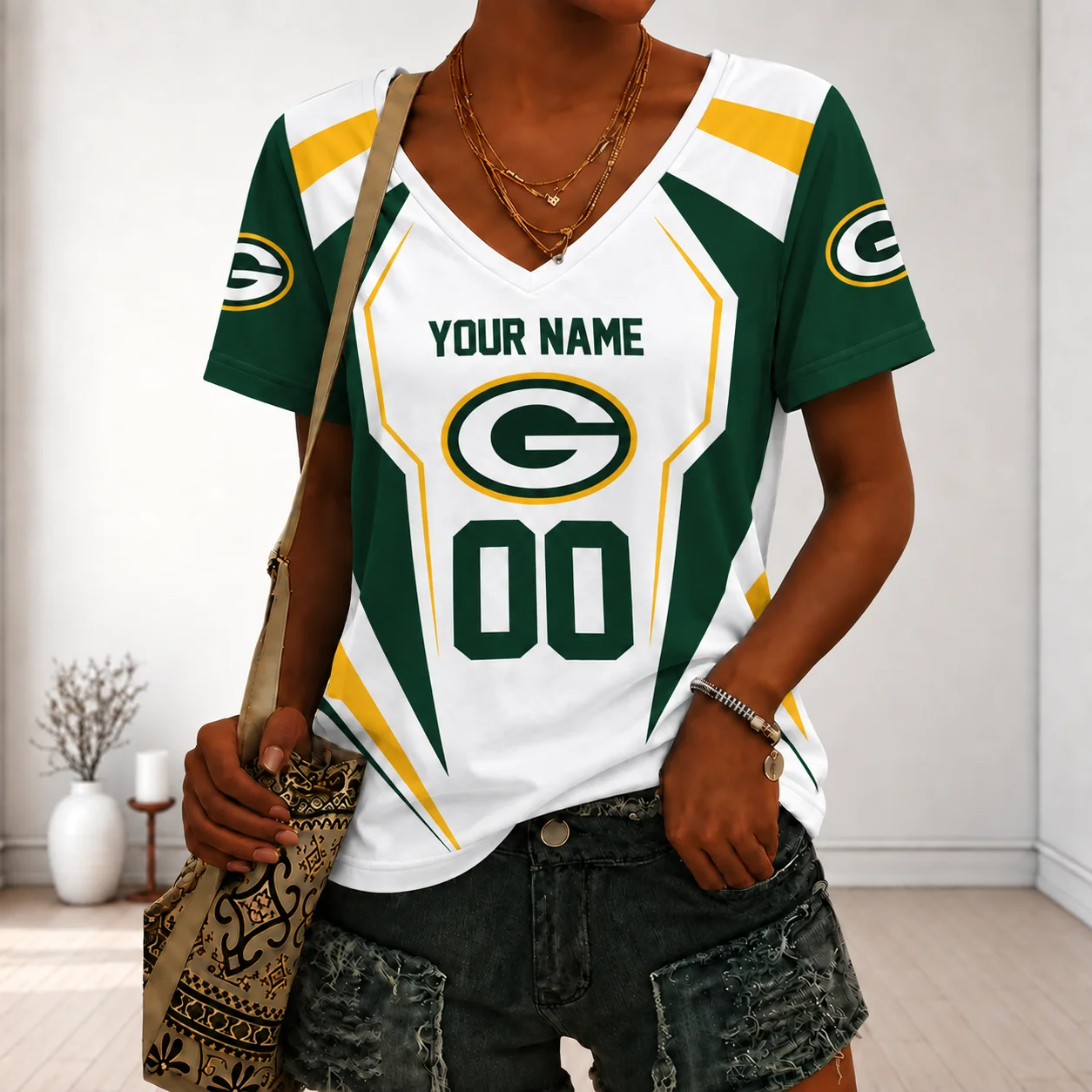 Limited Edition – Customized NFL Green Bay Packers V-Neck Female Shirt