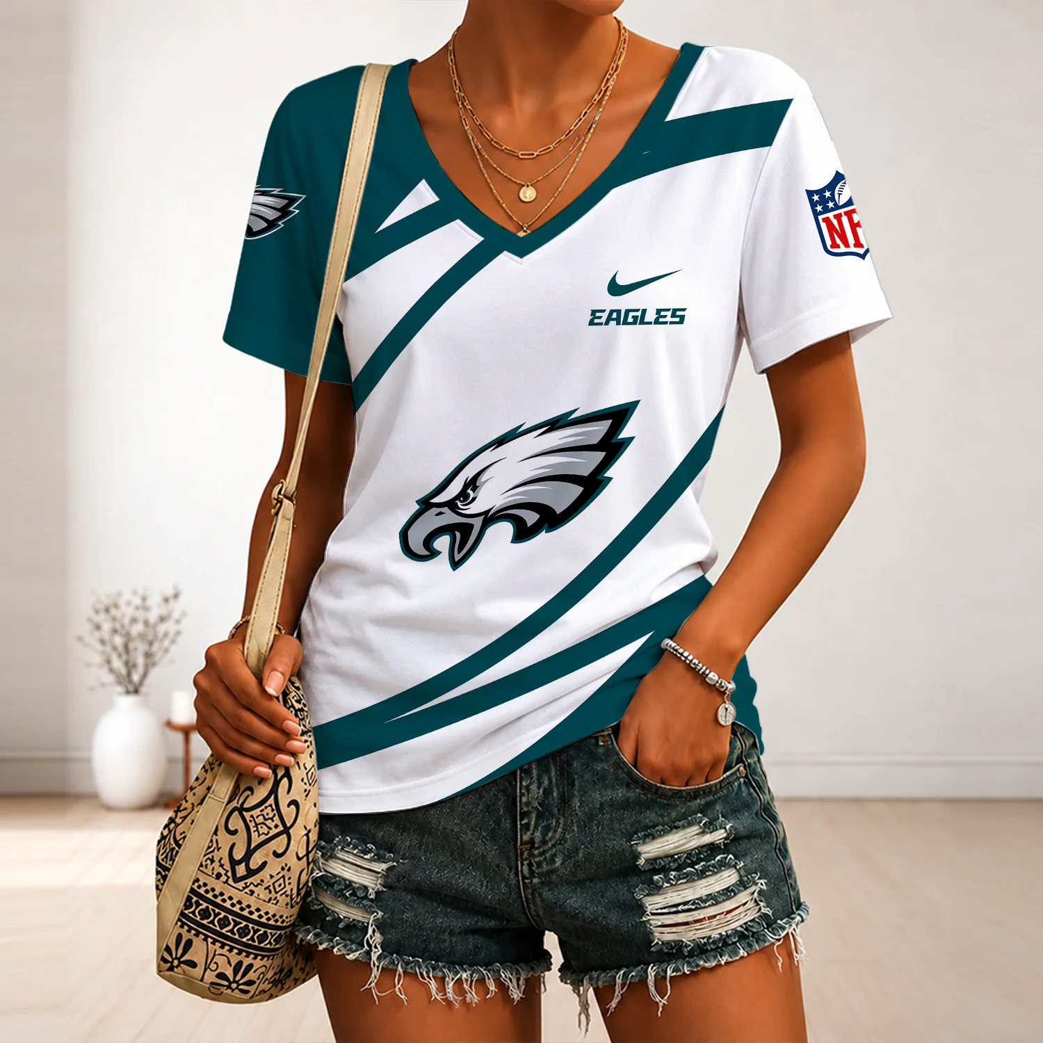 Limited Edition – Customized NFL Philadelphia Eagles V-Neck Female Shirt - Image 3