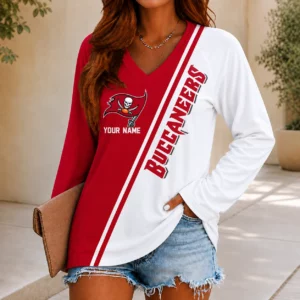 Limited Edition – Customized NFL Tampa Bay Buccaneers Women’s V-Neck Long Sleeved Shirt