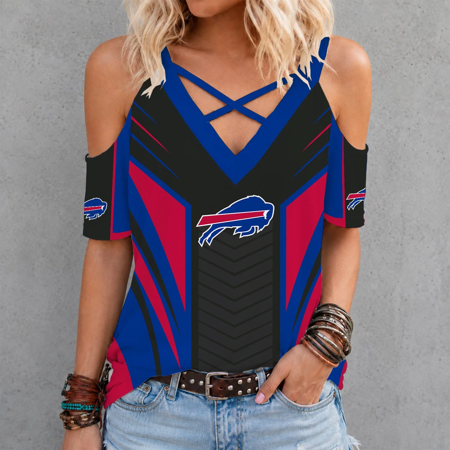 Limited Edition – Customized NFL Buffalo Bills Criss Cross V-Neck Top