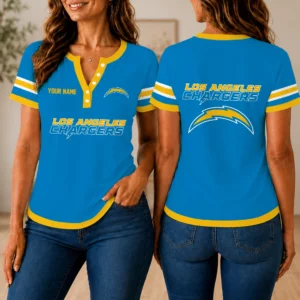 Limited Edition – Customized NFL Los Angeles Chargers Women’s Short Sleeve Henley T-Shirt