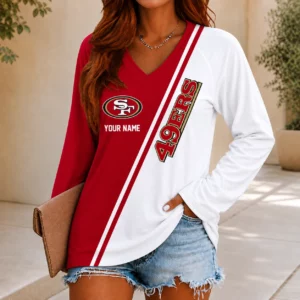 Limited Edition – Customized NFL San Francisco 49Ers Women’s V-Neck Long Sleeved Shirt