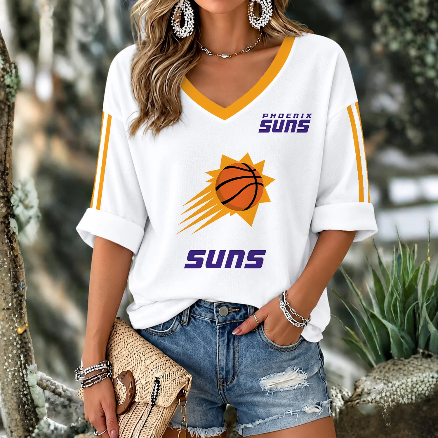 Limited Edition – Customized NBA Phoenix Suns Women’s V-Neck Long Sleeve Shirt