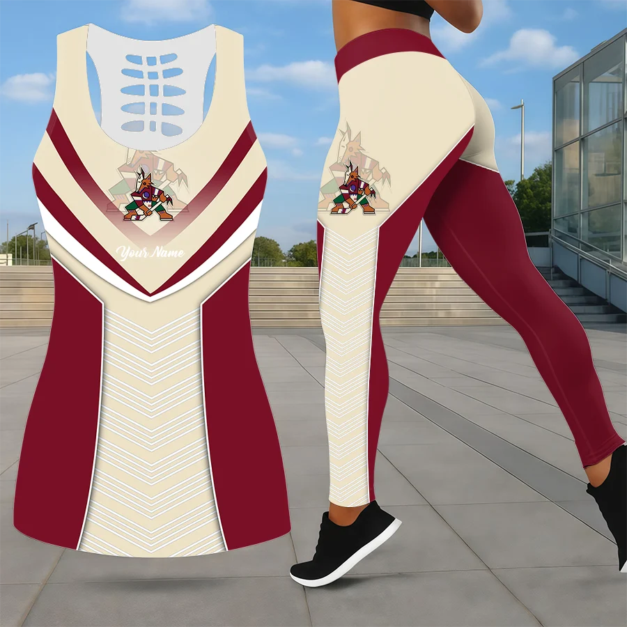 Limited Edition – Customized NHL Arizona Coyotes Leggings & Hollow Tank Top Set